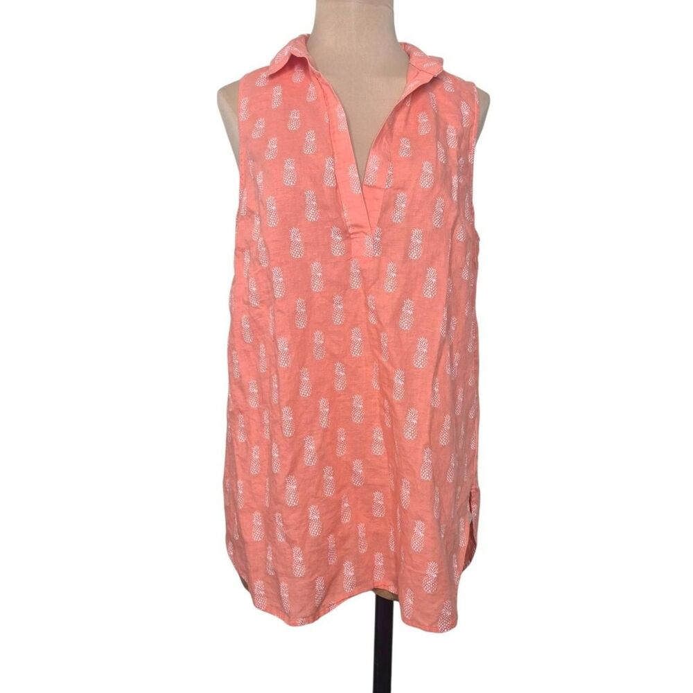 J.Crew Factory Peach Pineapple Print Sleeveless Linen Blend Blouse Size Small
